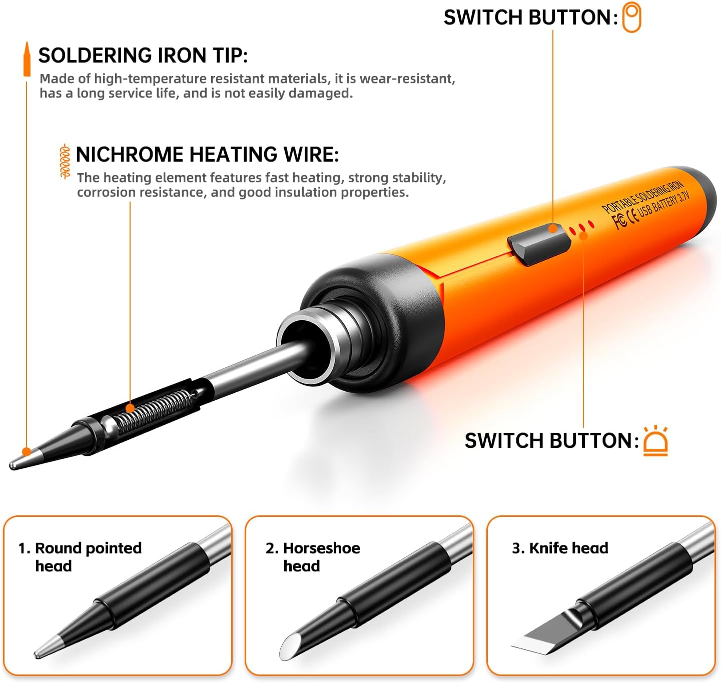 Micro-USB Soldering Iron Kit,with Battery 5v and  ....