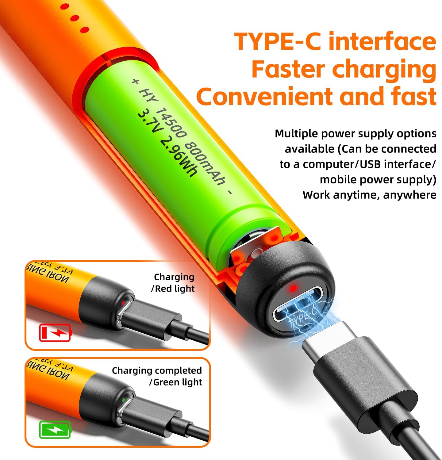 Micro-USB Soldering Iron Kit,with Battery 5v and  ....