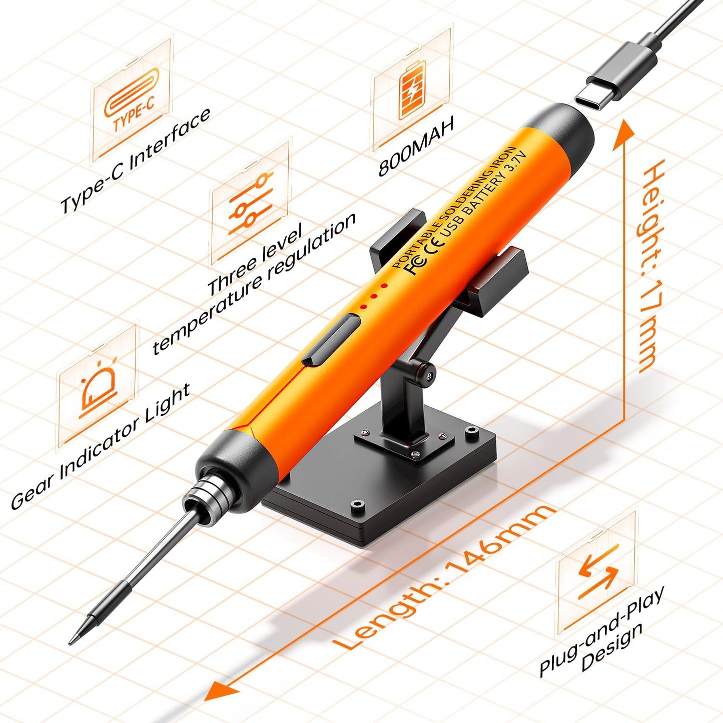 Micro-USB Soldering Iron Kit,with Battery 5v and  ....
